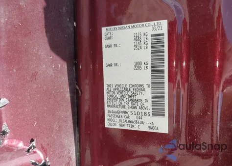 2021 Nissan Maxima Platinum Xtronic Cvt z USA, uszkodzony, nr VIN 1N4AA6FV9MC510185